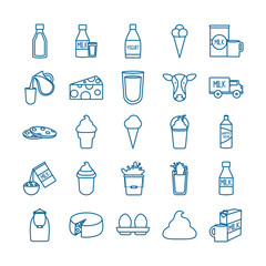 Isolated dairy line style icon set vector design