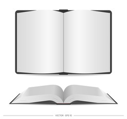 Vector set of realistic books. Open book with empty sheets isolated on a white background.