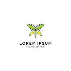 Luxury butterfly logo with yellow and green fresh color. This logo use monoline or line art style.