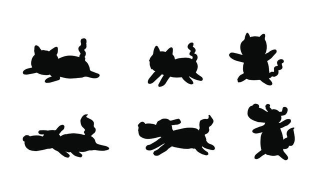 cat and dog activities silhouette. cartoon vector.