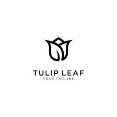 Tulips with leaf logo. Line art, outline, monoline, silhouette style  tulips flower. For salon or cosmetics brand logo template