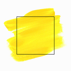 Art yellow paint abstract background. Brush stroke texture design poster vector over square frame. Perfect watercolor design for headline, logo and sale banner.
