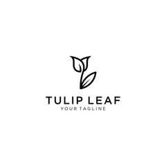 Tulips with leaf logo. Line art, outline, monoline, silhouette style  tulips flower. For salon or cosmetics brand logo template