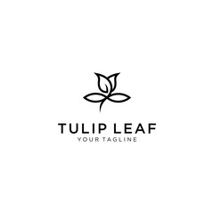 Tulips with leaf logo. Line art, outline, monoline, silhouette style  tulips flower. For salon or cosmetics brand logo template