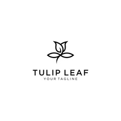 Fototapeta premium Tulips with leaf logo. Line art, outline, monoline, silhouette style tulips flower. For salon or cosmetics brand logo template