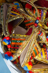 Set of traditional Turkish hand made slippers in bazaar
