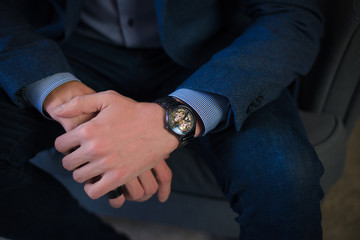 male hands close-up, business suit, watch, success, style, freedom, contract