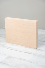 Blank wooden block or box on isolated white gray studio background