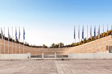 View of Panathenaic Stadium in Athens. Famous places in Athens - capital of Greece. Ancient monuments.