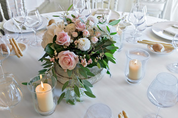 Detail of a table set for a banquet