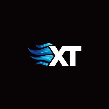 XT monogram logo with blue fire style design template