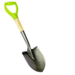 Camp shovel with handle isolated on white background. Free space for text.