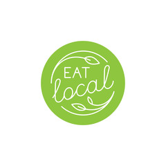 Vector design element, logo design template, icon and badge for natural and organic food - eat local - cirlce badge with hand-lettering