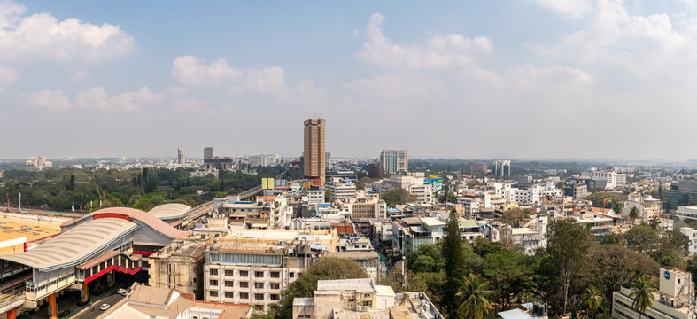 Aerial View of Skyscrapers in Downtown Bangalore With Train Stration in the Foreground