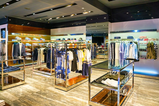 SINGAPORE - CIRCA APRIL, 2019: interior shot of Paul & Shark store in the Shoppes at Marina Bay Sands. Paul & Shark is an Italian clothing brand.