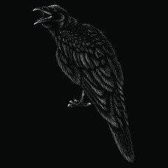 The Vector logo bird for tattoo or T-shirt design or outwear.  Hunting style eagle background. This drawing is for black fabric or canvas.