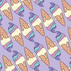 background of cute ice creams in cone vector illustration design