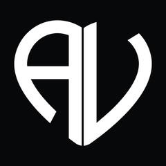 Two letters A and V forming heart shape monogram