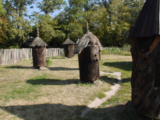 Wooden beehives of the 19th century, from tree trunks, from the western part of Ukraine.