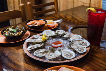 oyster platter in restaurant