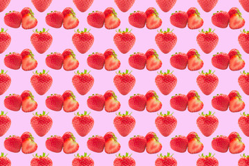 Seamles strawberry pattern on colorful background, top view, flat lay