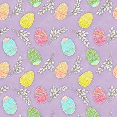 Colored eggs pattern, seamless pattern, purple background, wall paper, scrapbooking paper, easter ornamemt