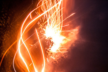 Abstract orange fire sparkler light streaks
