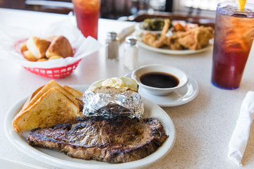 Steak dinner in diner