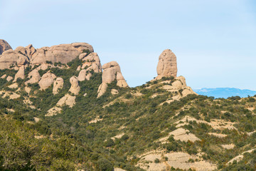 View of rock formations on the top of the Mountain of Montserrat
