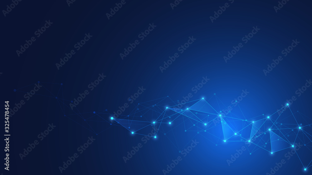 Wall mural global network connection. abstract geometric background with connecting dots and lines. digital tec