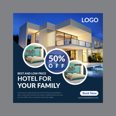 hotel booking social media post design template vector - obrazy, fototapety, plakaty
