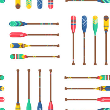 Seamless pattern with oars or paddles boat