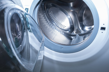 Washing machine drum close up, front view