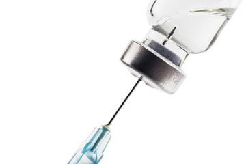 medical syringe for injection with a needle and a bottle with a medicine
