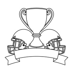 american football sport helmets with trophy cup