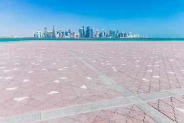 The skyline of West Bay with numerous modern fast growing skyscrapers of Al Dafna, Doha, Qatar.