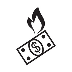 Fire Money Vector Icon, Burn Cash or Burning Dollar Sign