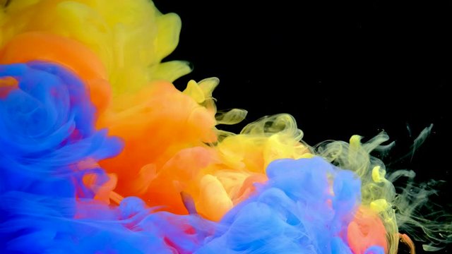 4K, Color drops in water, abstract color mix, drop of Ink color mix paint falling on water Colorful ink in water, 4K footage,