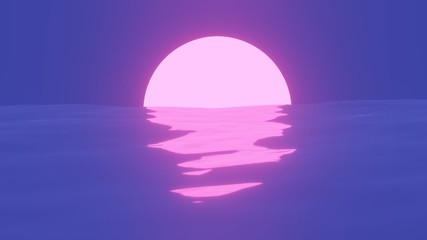 the sun sets over the sea. 3D illustration