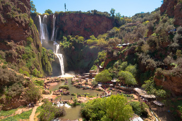 Rafts at Ourika water falls near Marrakesh in Morocco in summer