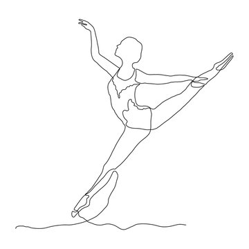 Contour drawing of ballerina on white background. Hand drawn vector illustration. One line art.