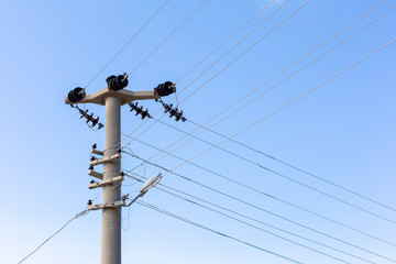 Cables and insulators on the power pole