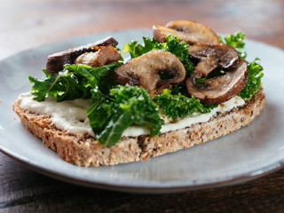 Mushrooms and Kale with Vegan Ricotta on Toast