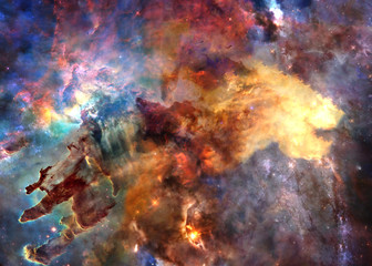 Obraz na płótnie Canvas Star forming region somewhere in deep space in bright colours. Science fiction wallpaper. Elements of the image were furnished by NASA