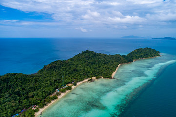 Aerial drone view of beautiful tropical Koh Kradan paradise island in Thailand