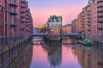 Fototapeta premium Speicherstadt at sunrise in Hamburg, Germany