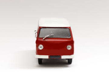 Vintage red retro bus, isolated on white.