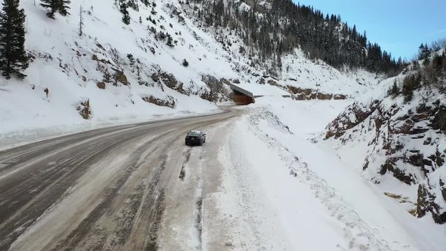 Aerial view of the Highway 550 road in Ouray, Colorado