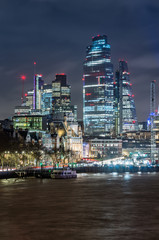 City of London, night view over river Thames from the Waterloo Bridge