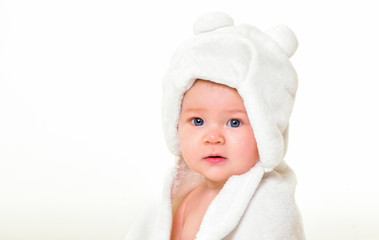 cute adorable  baby having bath